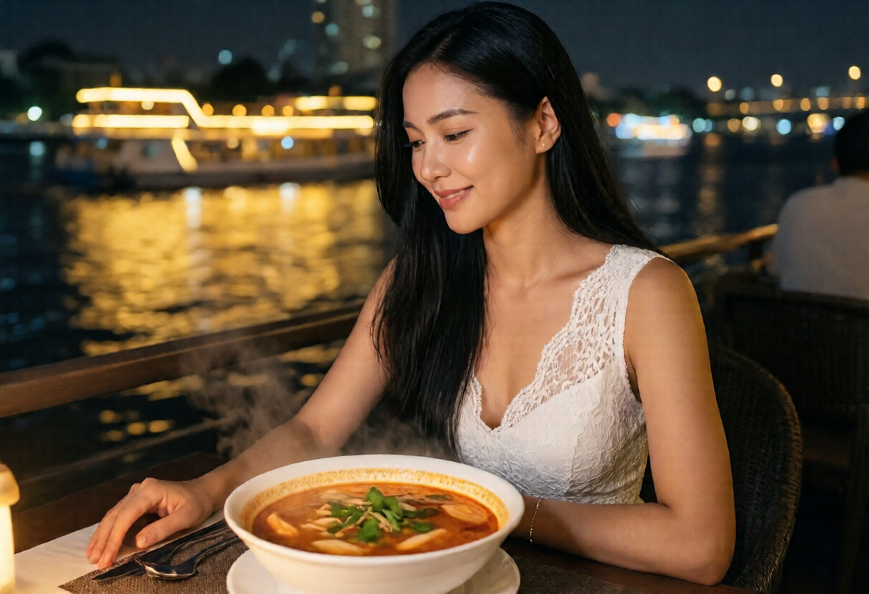 河畔夜色：昭披耶河畔，辛辣與水波的感官對話